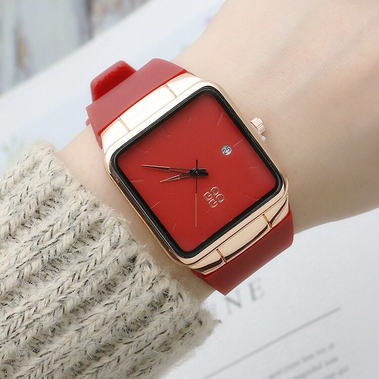 GOGO Silicone Tape Square Men's and Women's Watches - Fashion Trend Mori Women's Watches with Calendar and Rubber Band Quartz Watch