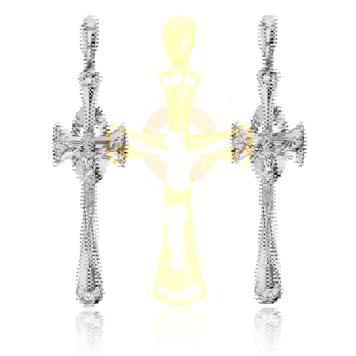 14K Gold Tricolor 55x30mm Cross Pendant