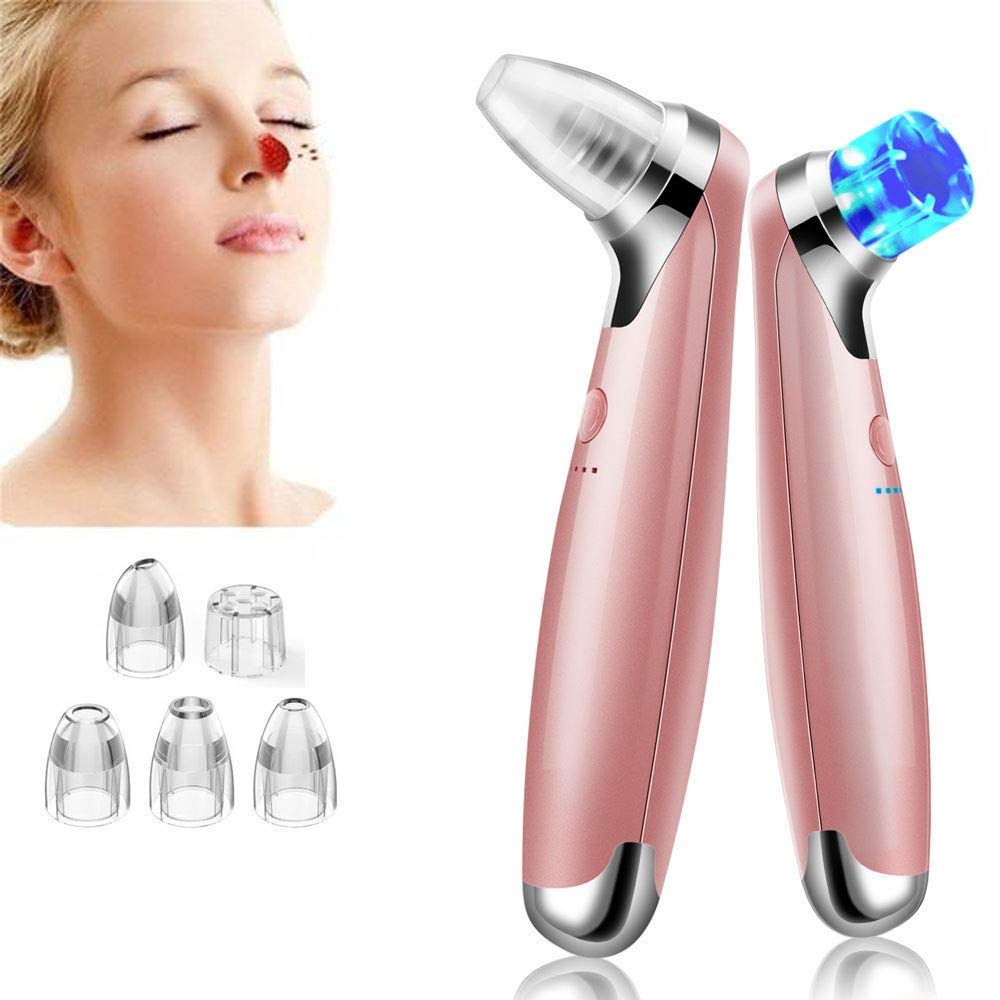 Electric Blackhead Remover Vacuum with 5-Speed Adjustment and 5 Suction Heads for Facial Skin Care (Pink)