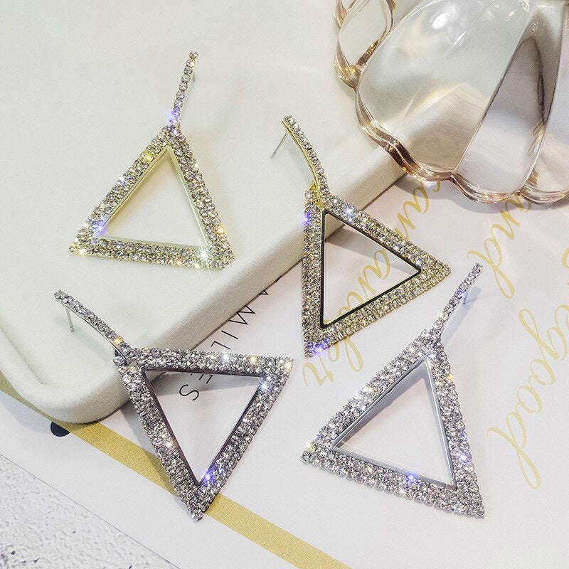 Elegant Shiny Crystal Triangle Pendant Earrings for Women