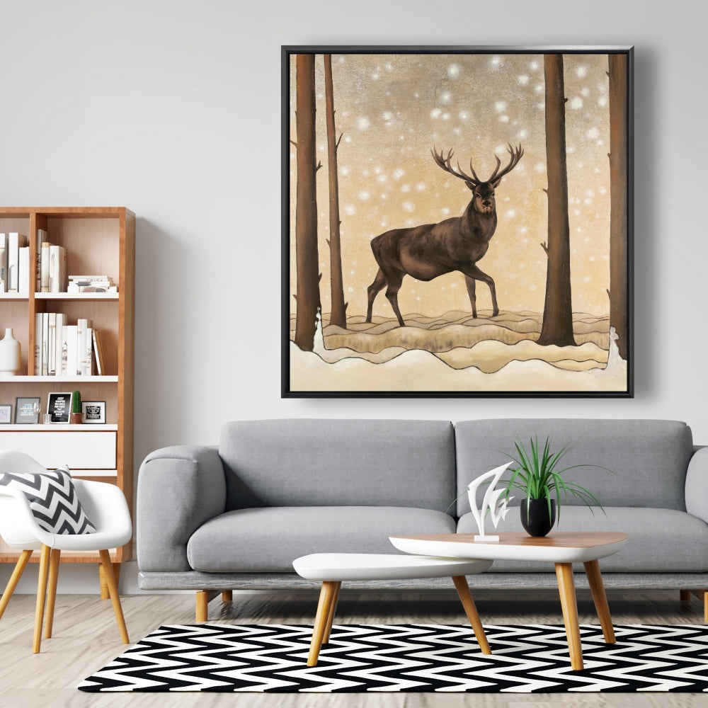 Roe Deer In A Winter Landscape, Fine Art Gallery Wrapped Canvas 24x36