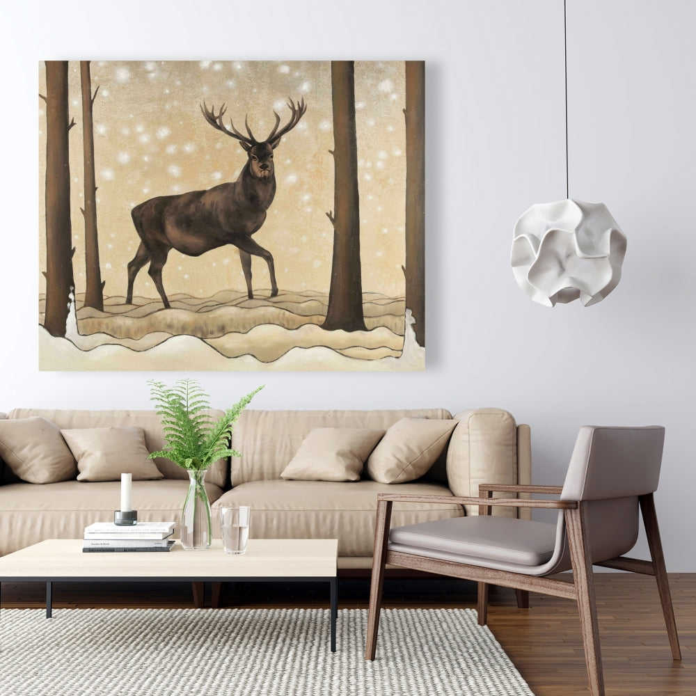 Roe Deer In A Winter Landscape, Fine Art Gallery Wrapped Canvas 24x36