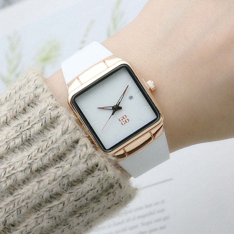 GOGO Silicone Tape Square Men's and Women's Watches - Fashion Trend Mori Women's Watches with Calendar and Rubber Band Quartz Watch