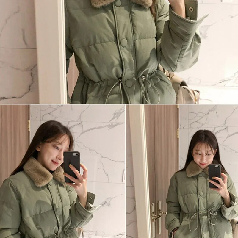 Nukty Women's Winter Jacket - Casual Warm Polyester Padded Coat (Black, Korean Style)