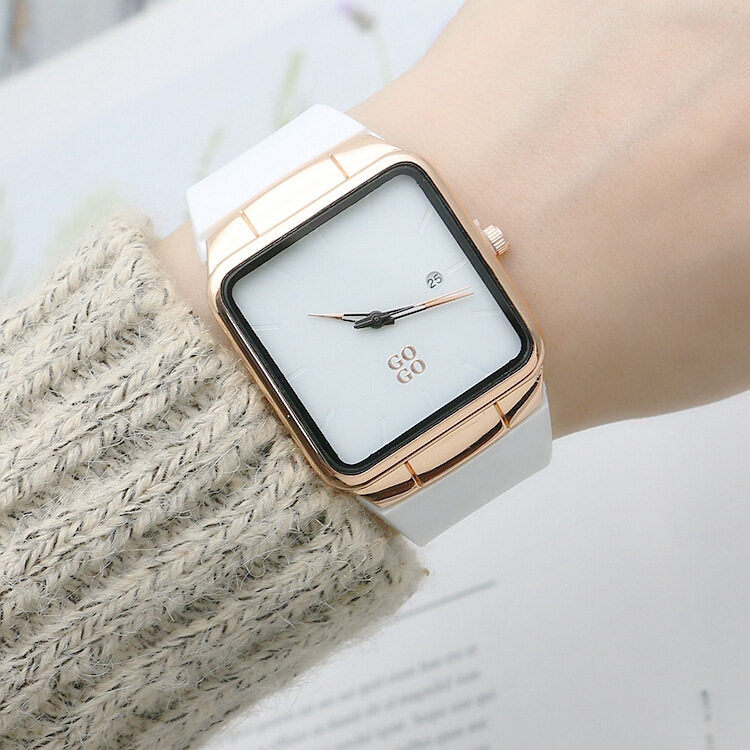 GOGO Silicone Tape Square Men's and Women's Watches - Fashion Trend Mori Women's Watches with Calendar and Rubber Band Quartz Watch