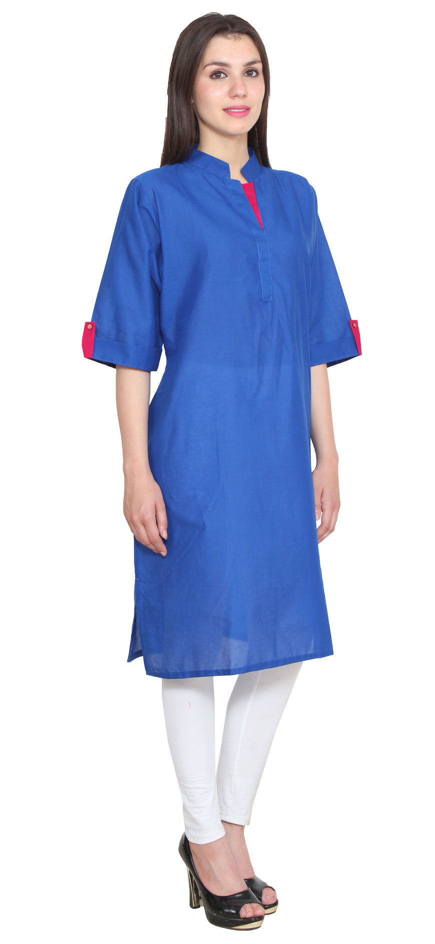 India Long Tunic Top Cotton Kurti Womens Indian Clothing (Blue)