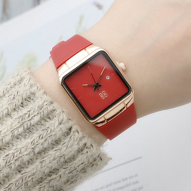 GOGO Silicone Tape Square Men's and Women's Watches - Fashion Trend Mori Women's Watches with Calendar and Rubber Band Quartz Watch