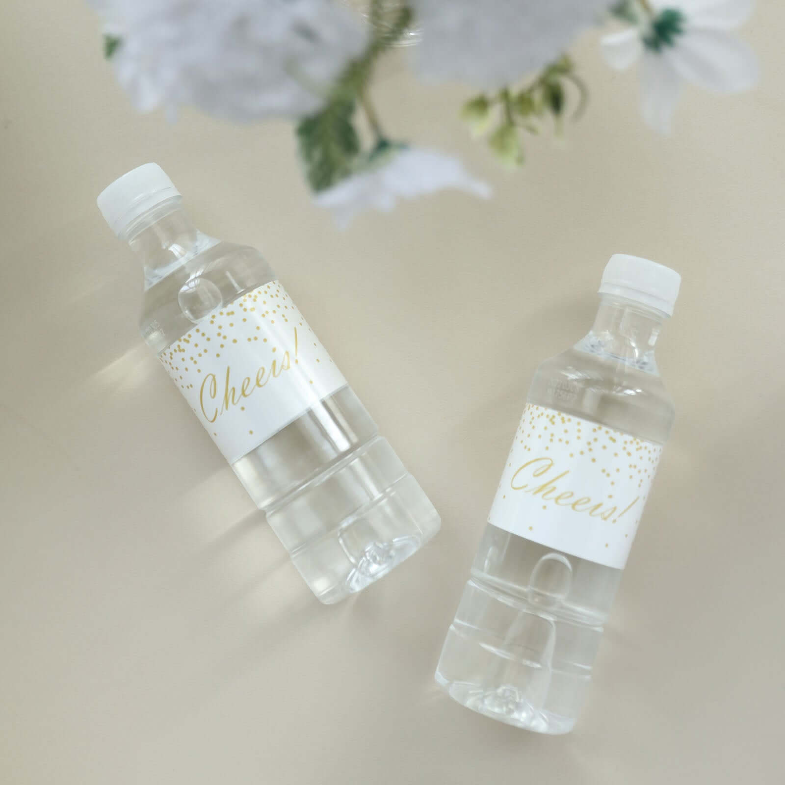 24 Pack White and Gold Cheers Wedding Party Water Bottle Labels, Waterproof Label Stickers