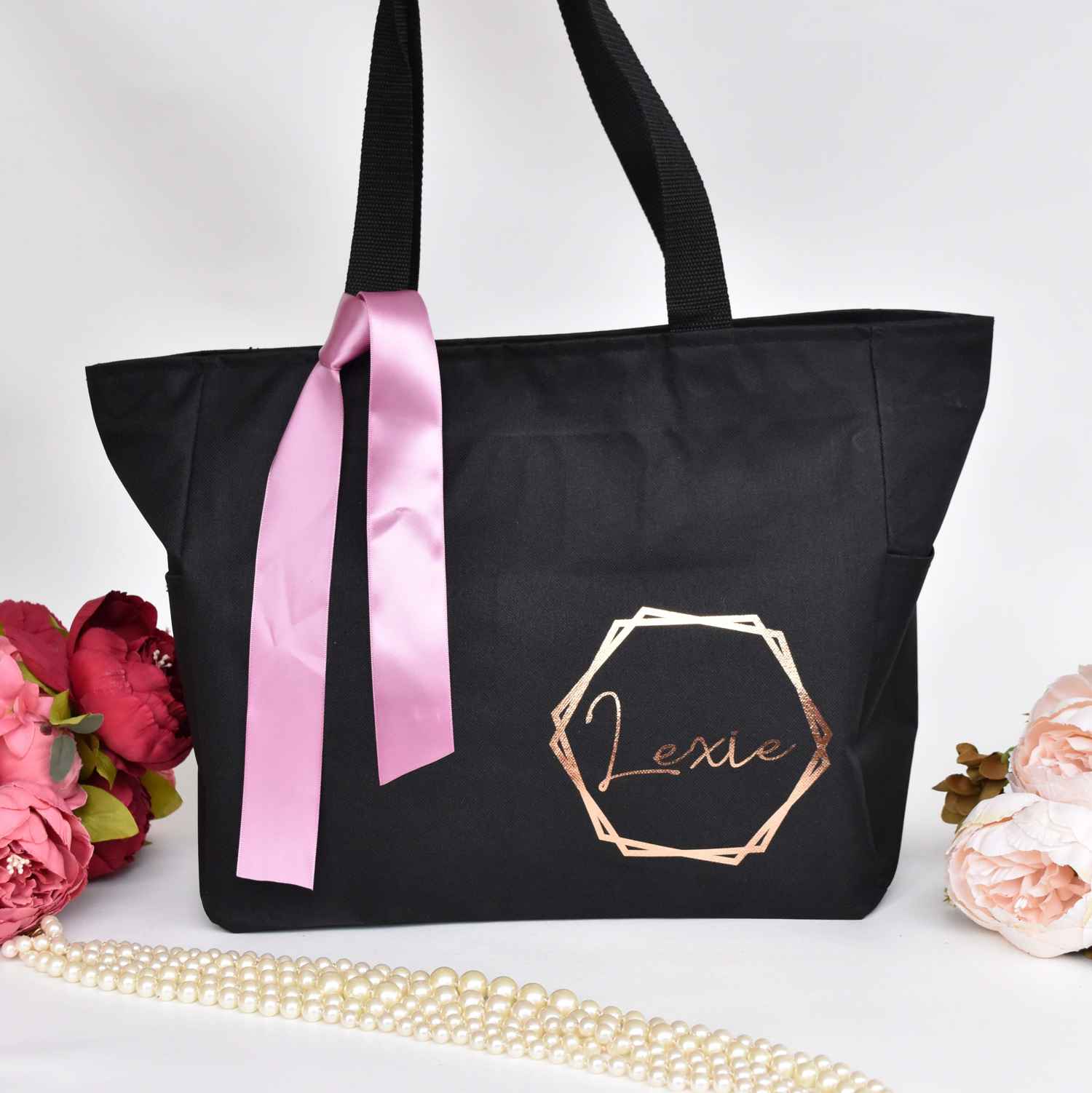 Personalized Zippered Tote Bag with Monogram Option