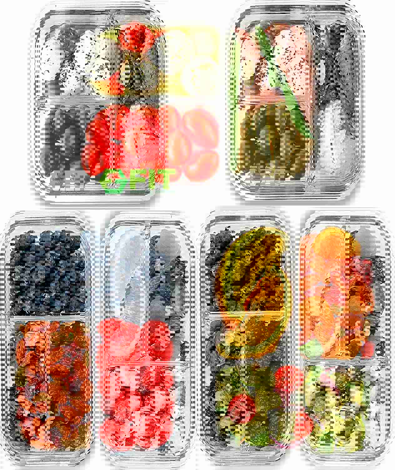 FIT Strong & Healthy 3 Compartment Glass Meal Prep Containers (3 Pack, 32 oz)