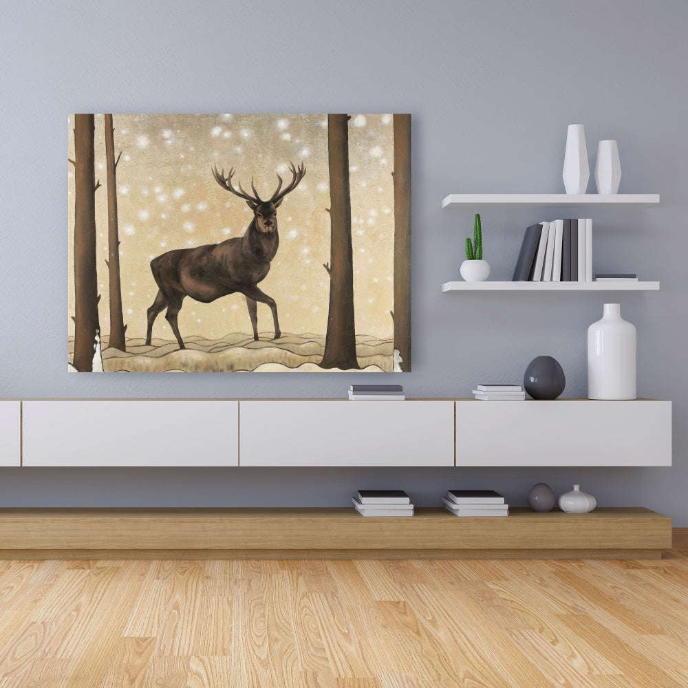 Roe Deer In A Winter Landscape, Fine Art Gallery Wrapped Canvas 24x36