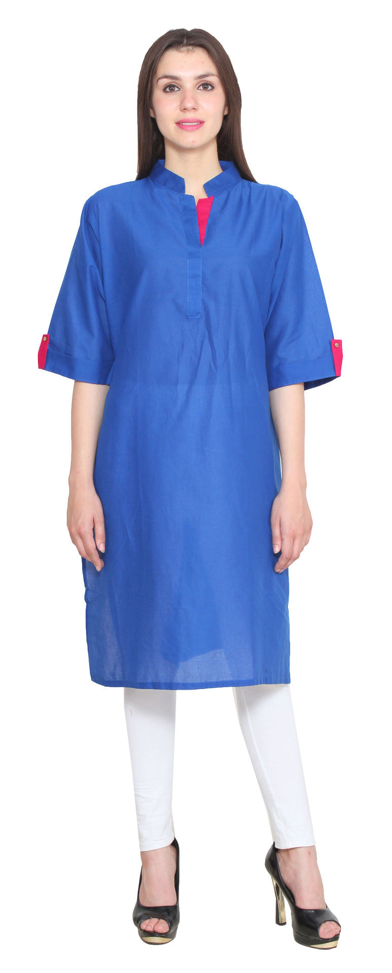 India Long Tunic Top Cotton Kurti Womens Indian Clothing (Blue)