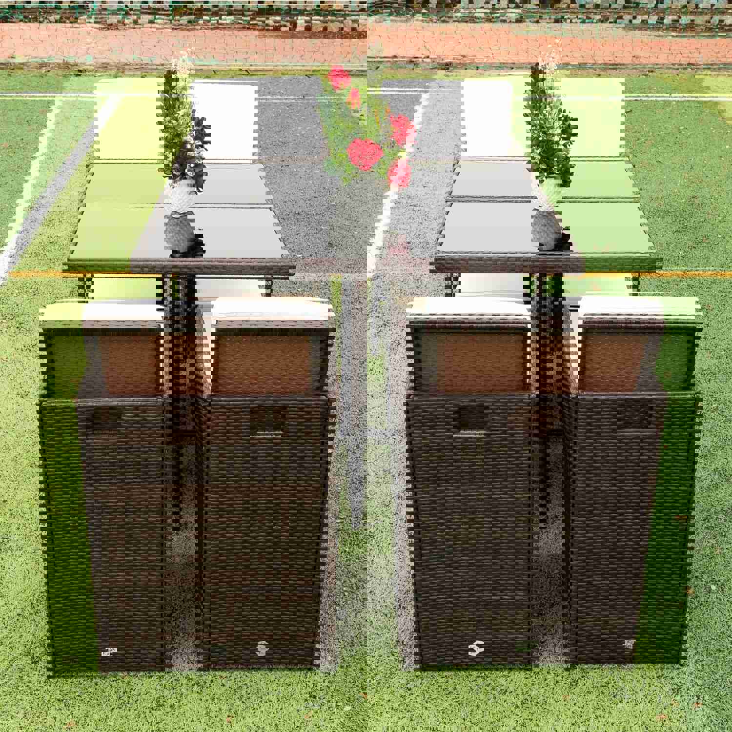 9 Pieces Patio Dining Sets Outdoor Space Saving Rattan Chairs with Glass Table