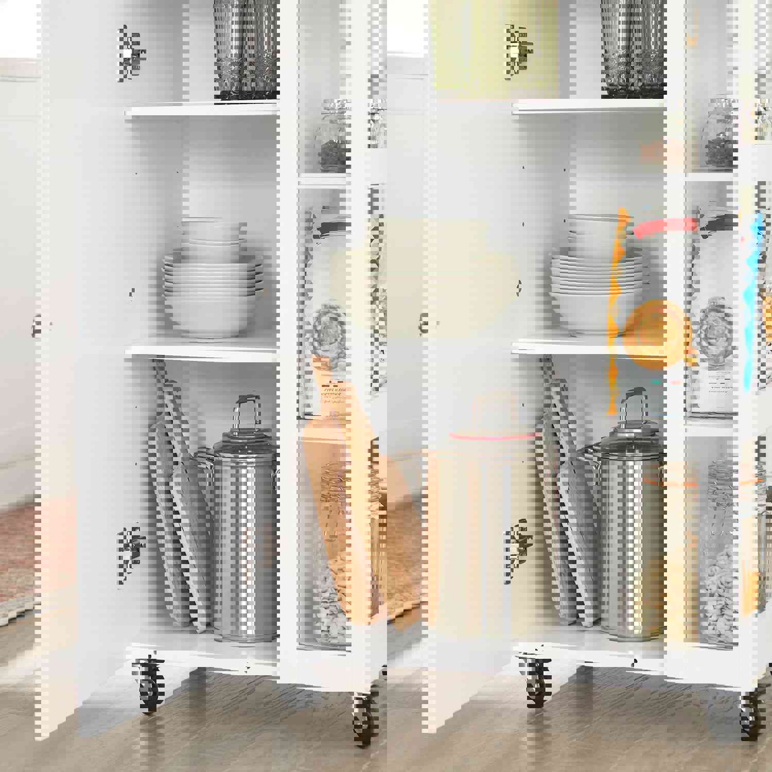 Kitchen Storage Serving Trolley Cart with Rack, FKW75-WN