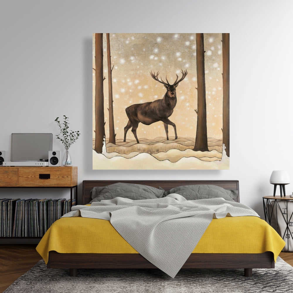 Roe Deer In A Winter Landscape, Fine Art Gallery Wrapped Canvas 24x36