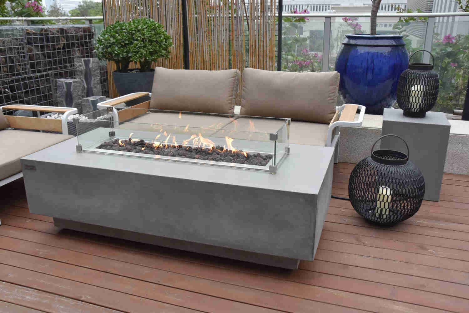 Gloria Rectangle Concrete Fire Pit Table