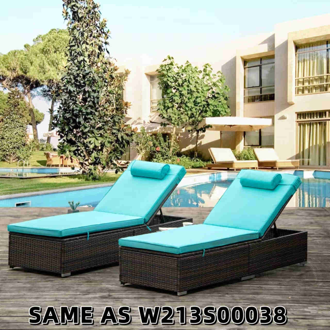 Outdoor PE Wicker Chaise Lounge - 2 Piece Patio Lounge Chair Set with Side Table