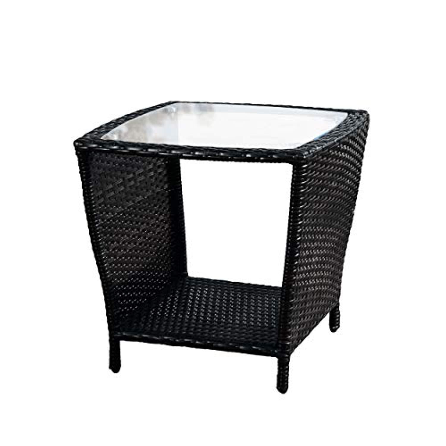 Easton Outdoor Black Wicker Accent Table with Glass Top