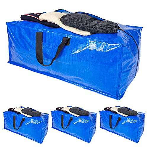 Heavy Duty Organizer Storage Bag - XL Moving Bags with Zippers, 4 Packs