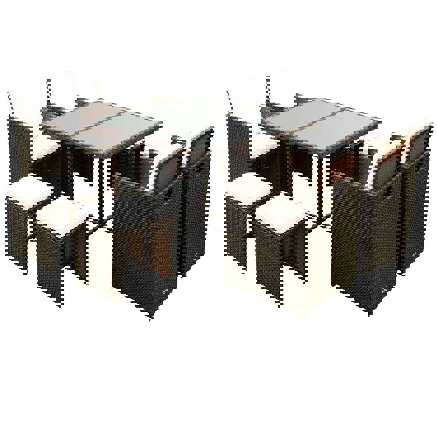 9 Pieces Patio Dining Sets Outdoor Space Saving Rattan Chairs with Glass Table