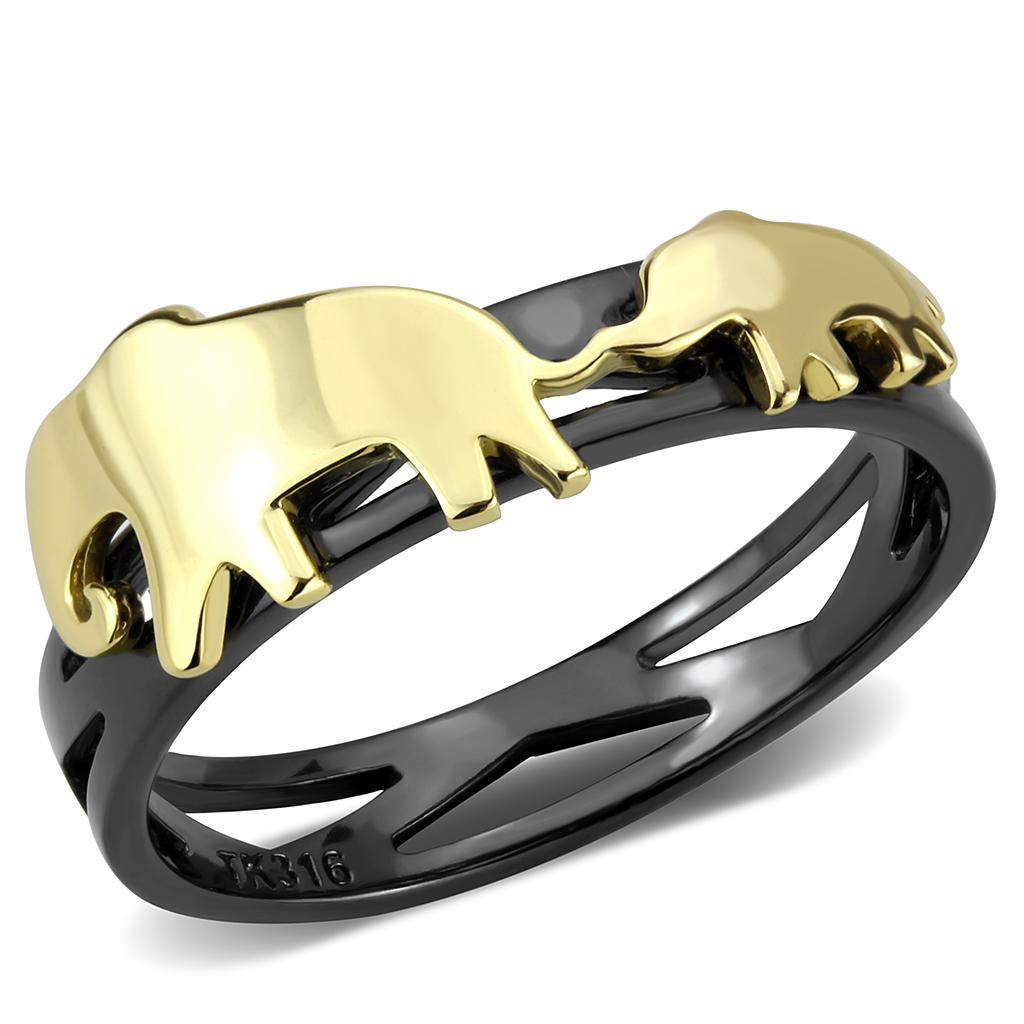 IP Gold+ IP Black (Ion Plating) Stainless Steel Ring for Women - Style TK3582