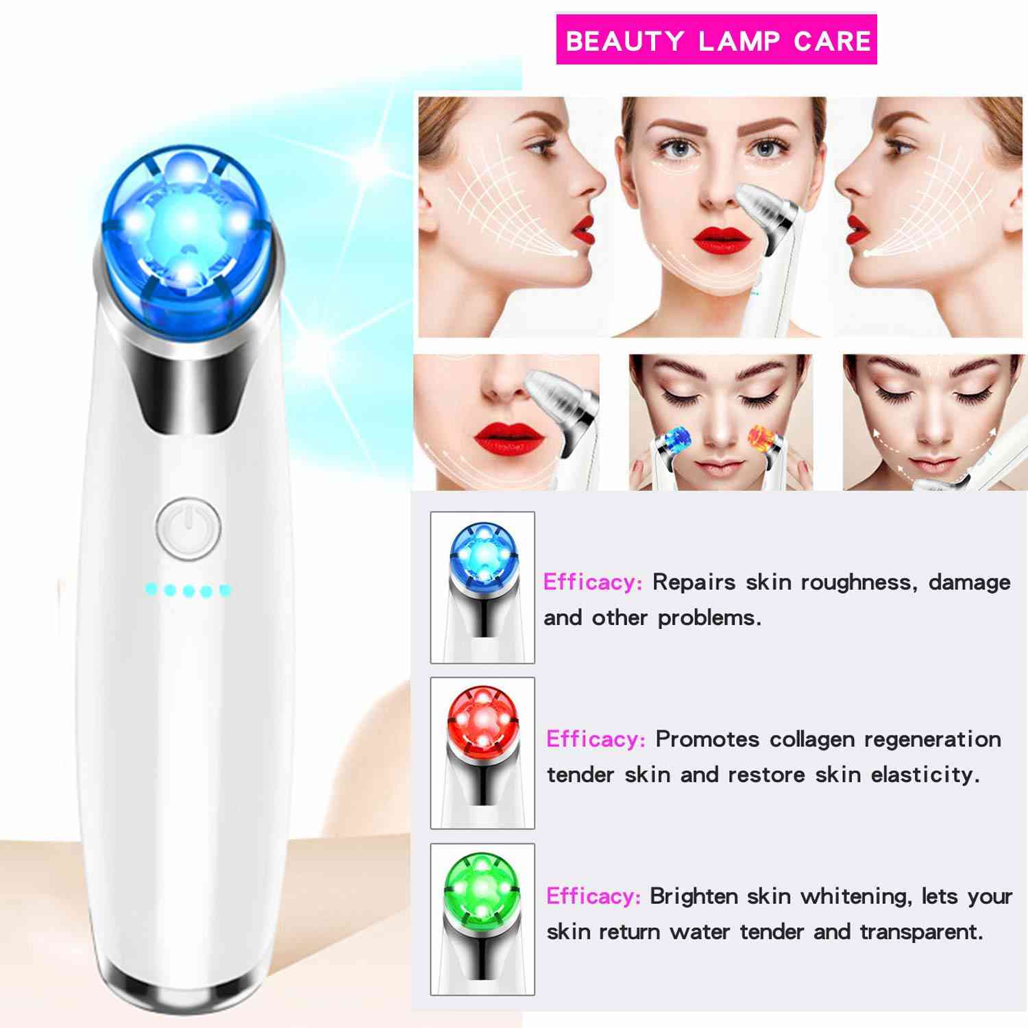 Electric Blackhead Remover Vacuum with 5-Speed Adjustment and 5 Suction Heads for Facial Skin Care (Pink)