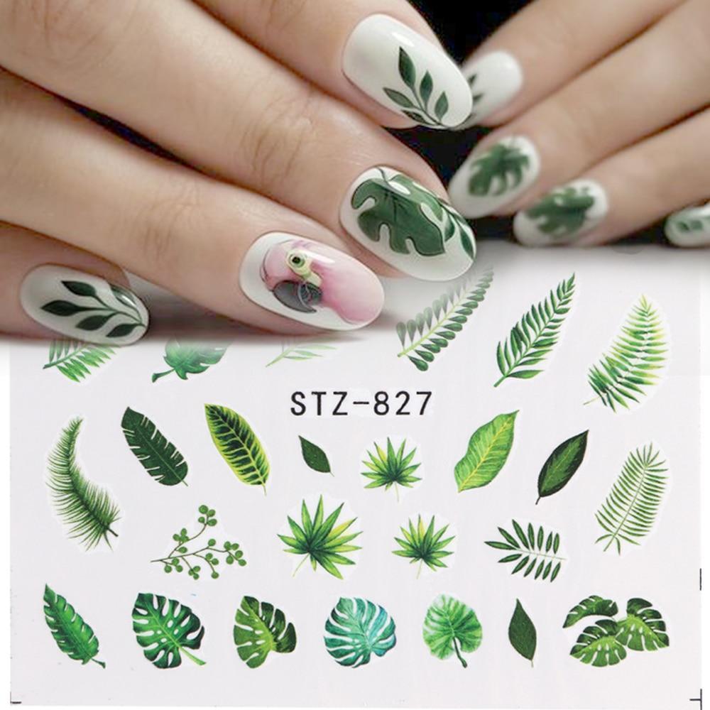 1pcs Water Nail Decal and Sticker Flower Leaf Tree Green Simple Summer Slider for Manicure Nail Art