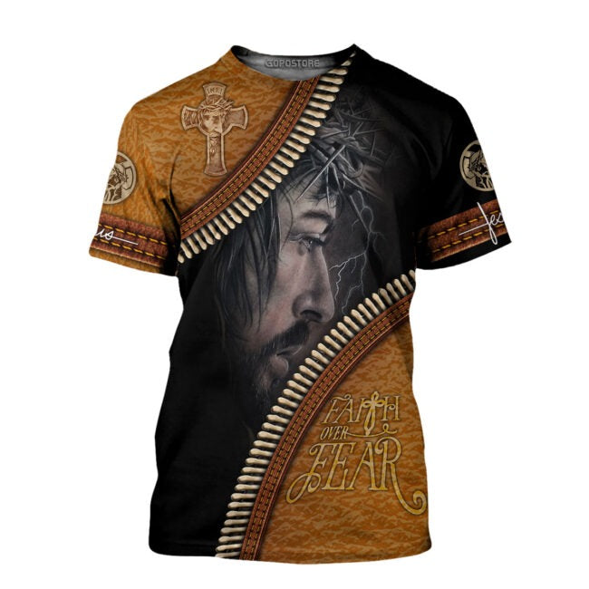 3D All Over Printed Jesus T Shirt - Faith Over Fear Sublimation Design