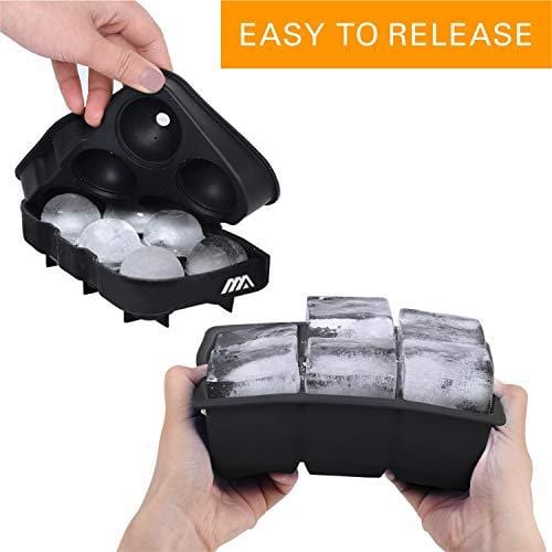 Adoric Sphere Ice Cube Molds Set of 2 - Silicone Ice Ball Maker with Lid for Whiskey & Cocktails