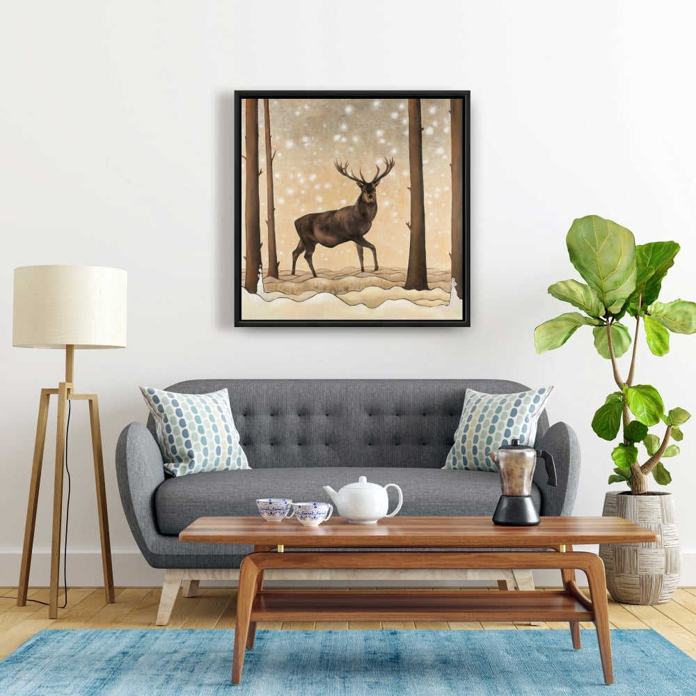 Roe Deer In A Winter Landscape, Fine Art Gallery Wrapped Canvas 24x36