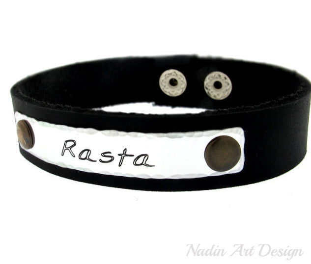 Engraved Message Wristband - Personalized Leather Cuff Bracelet for Men