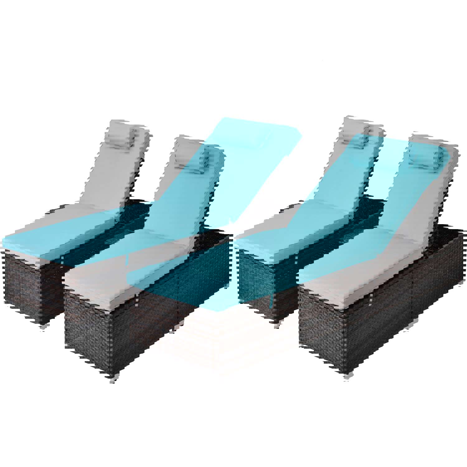Outdoor PE Wicker Chaise Lounge - 2 Piece Patio Lounge Chair Set with Side Table