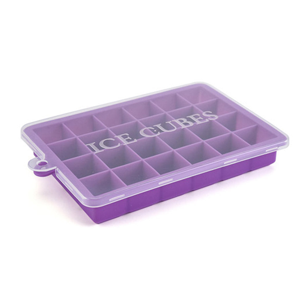 24 Grids Silicone Ice Cube Tray with Lid - Square Shape Ice Maker