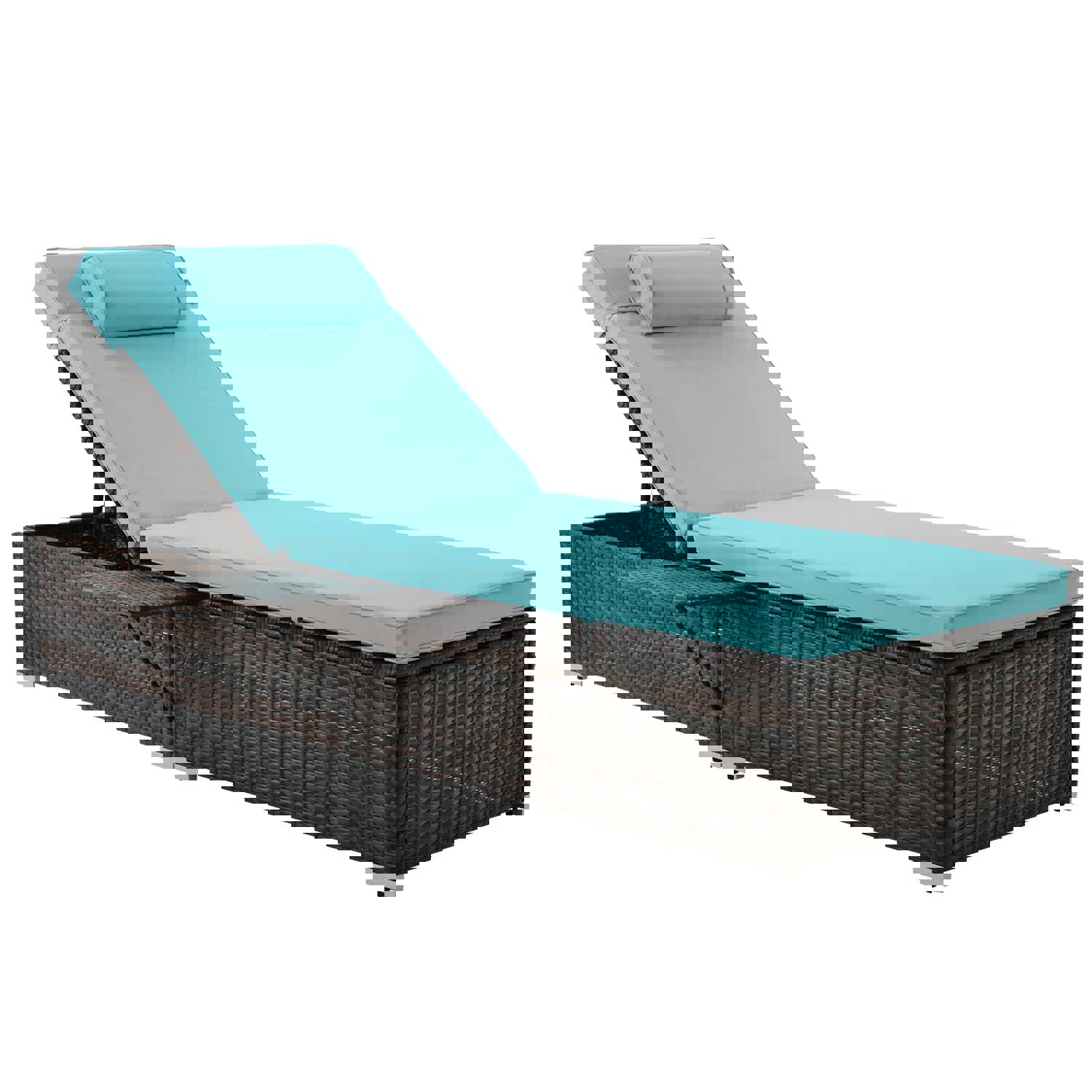 Outdoor PE Wicker Chaise Lounge - 2 Piece Patio Lounge Chair Set with Side Table