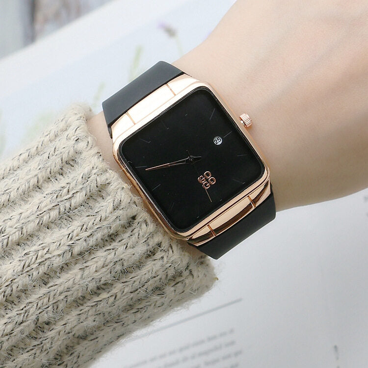 GOGO Silicone Tape Square Men's and Women's Watches - Fashion Trend Mori Women's Watches with Calendar and Rubber Band Quartz Watch