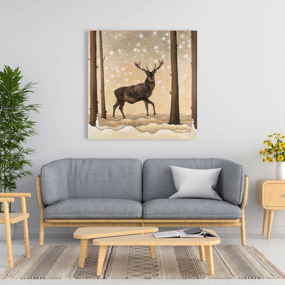 Roe Deer In A Winter Landscape, Fine Art Gallery Wrapped Canvas 24x36