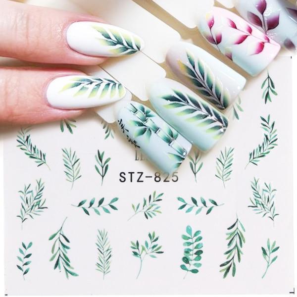 1pcs Water Nail Decal and Sticker Flower Leaf Tree Green Simple Summer Slider for Manicure Nail Art