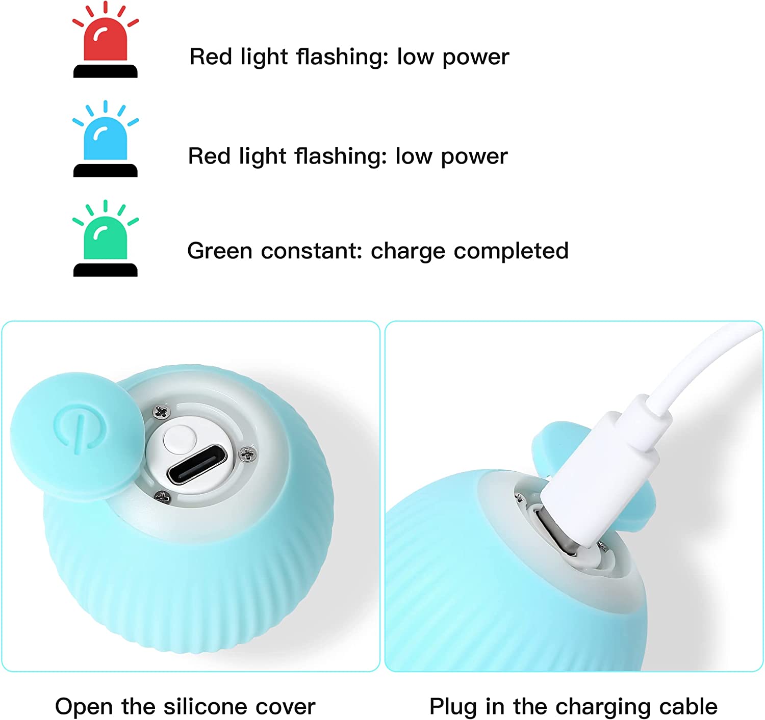 IOKHEIRA Cat Ball Interactive Cat Toys - USB Rechargeable, 360° Rotating with LED Light