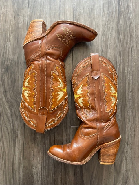 Vintage Gold Butterfly Cowboy Boots - 1970's Style