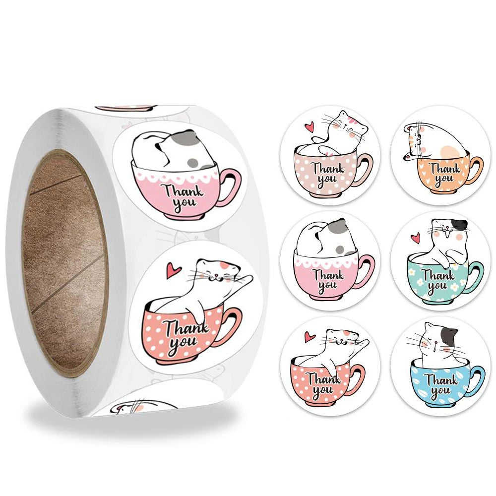 CIFEEO 100-500pcs Kawaii Cat Thank You Stickers for Gifts, Cards, and Parties