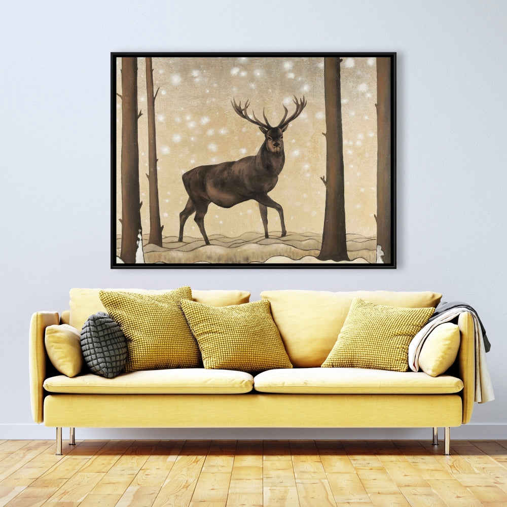 Roe Deer In A Winter Landscape, Fine Art Gallery Wrapped Canvas 24x36