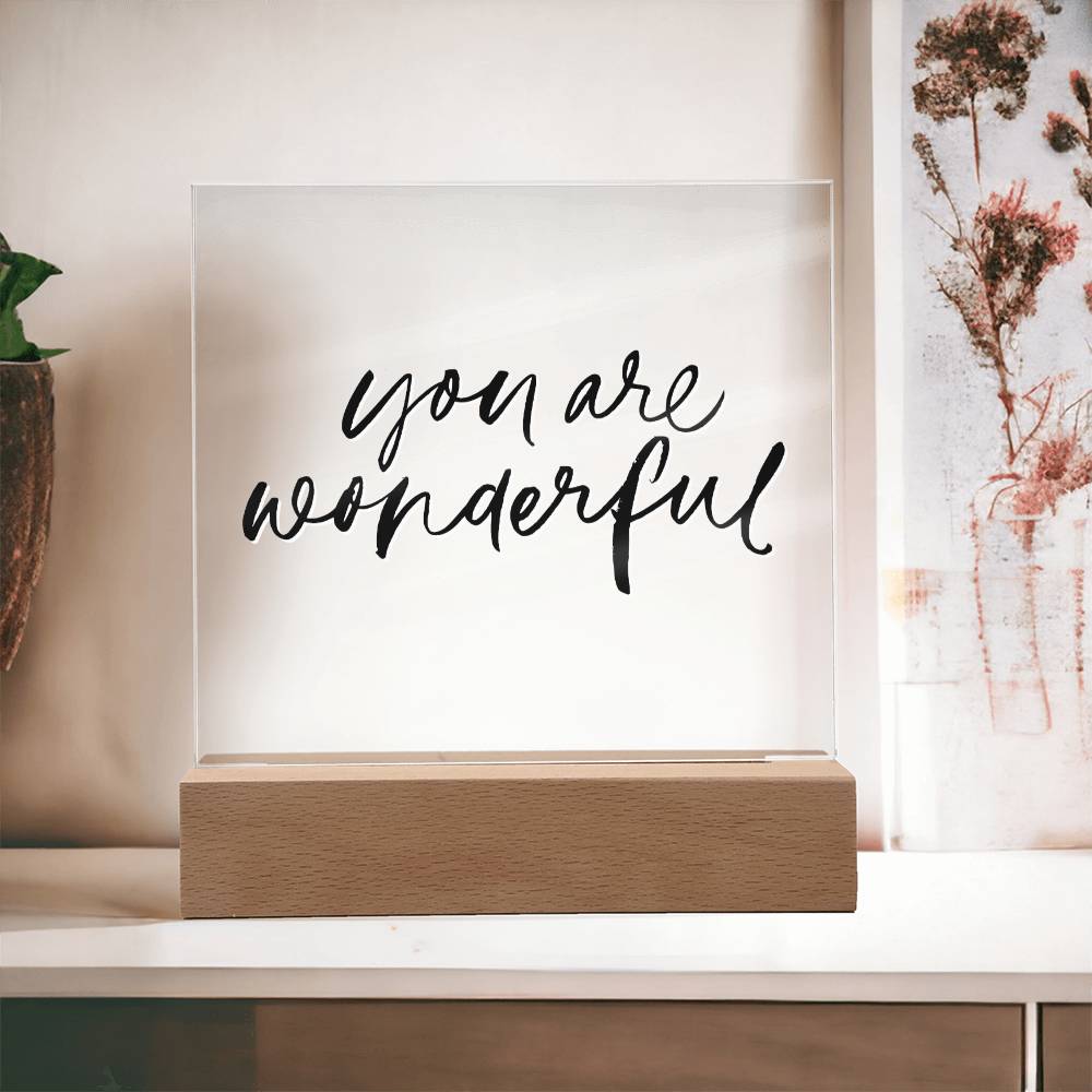 You Are Wonderful - Motivational Acrylic with LED Night Light - Inspirational Home Decor - Encouragement Gift
