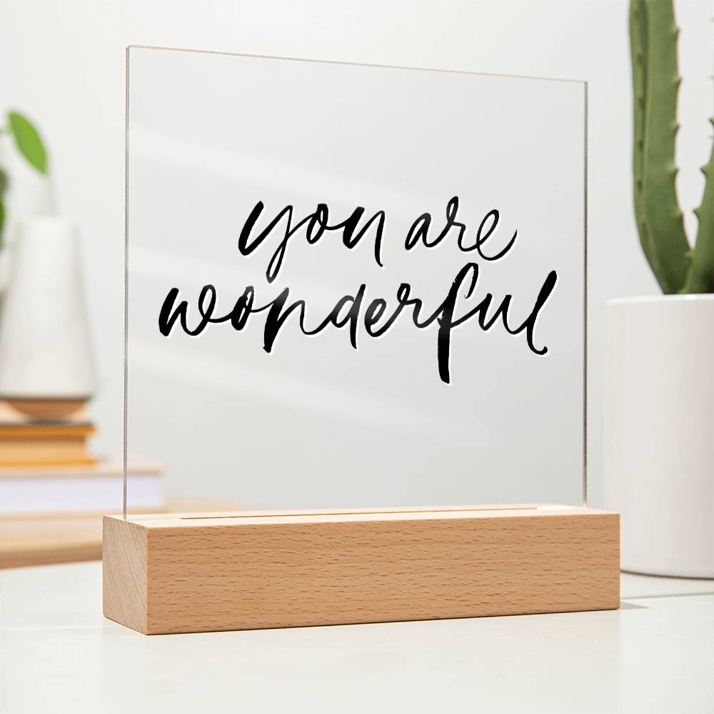 You Are Wonderful - Motivational Acrylic with LED Night Light - Inspirational Home Decor - Encouragement Gift