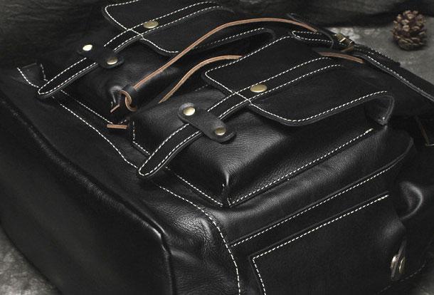 Cool Men's Leather Black Backpack for School, Travel, and Hiking