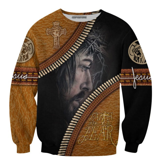 3D All Over Printed Jesus T Shirt - Faith Over Fear Sublimation Design