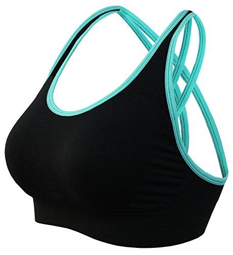 AKAMC Women's Removable Padded Sports Bras - Medium Support Workout Yoga Bra 3 Pack