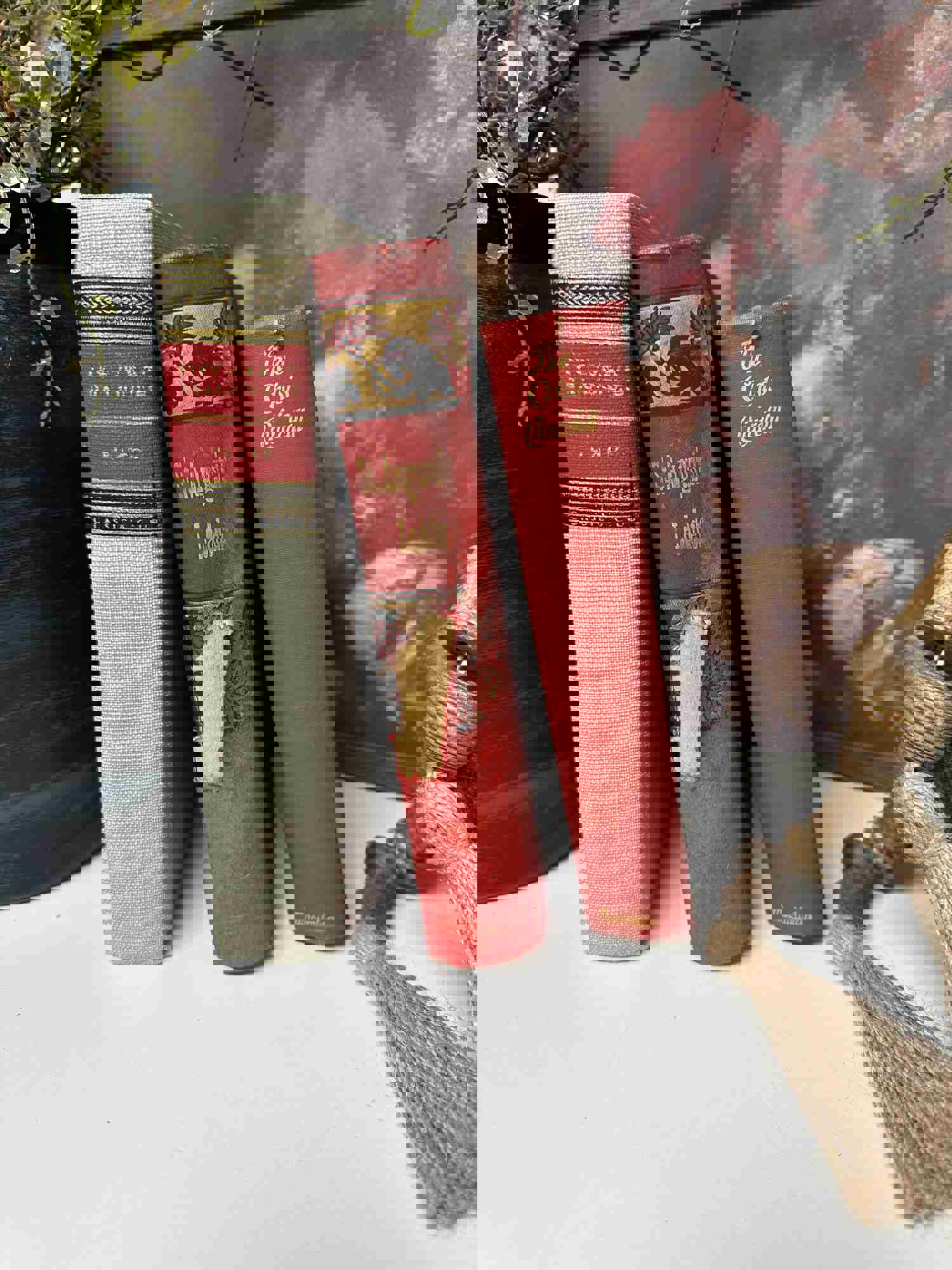 Red Vintage Book Set for Home Decor