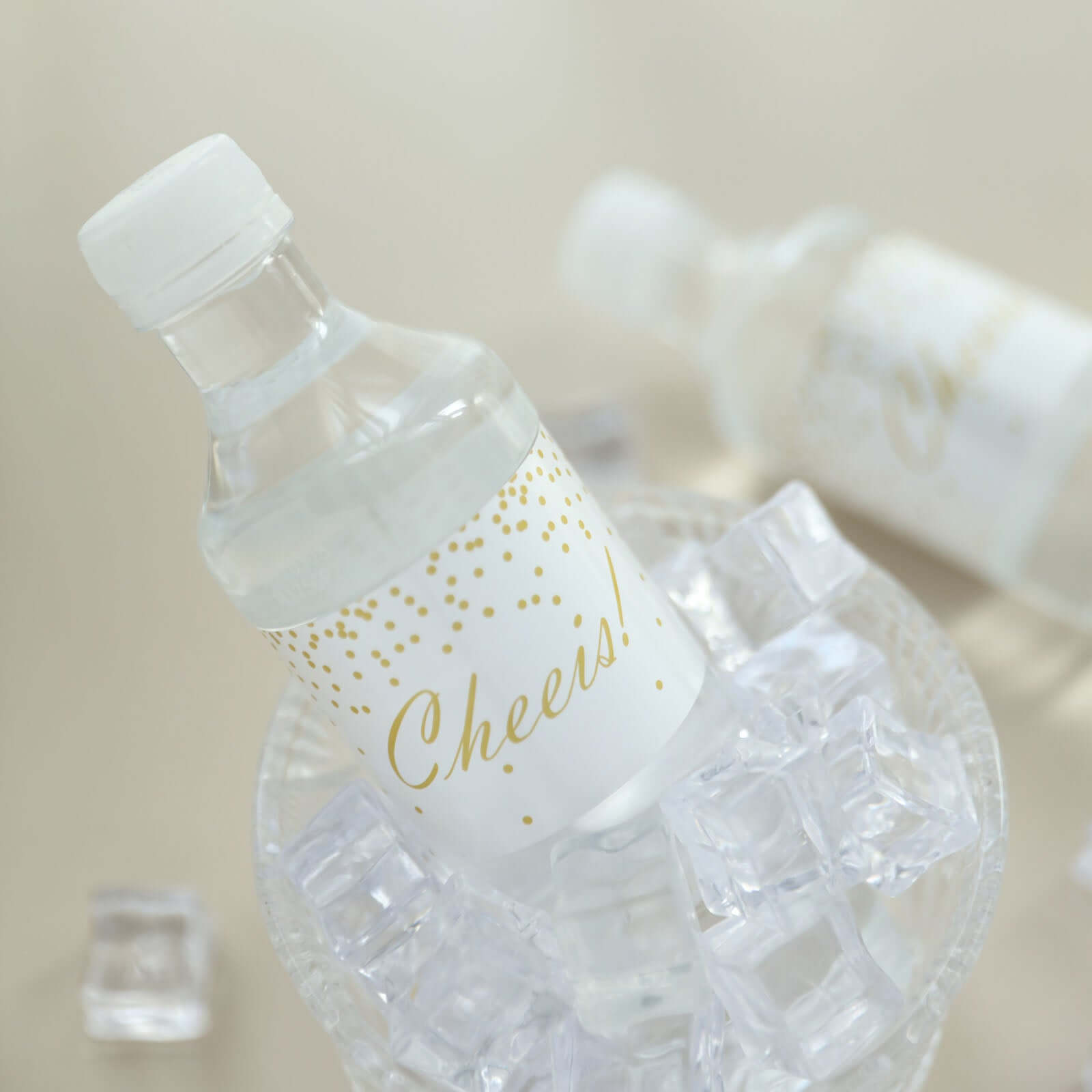 24 Pack White and Gold Cheers Wedding Party Water Bottle Labels, Waterproof Label Stickers