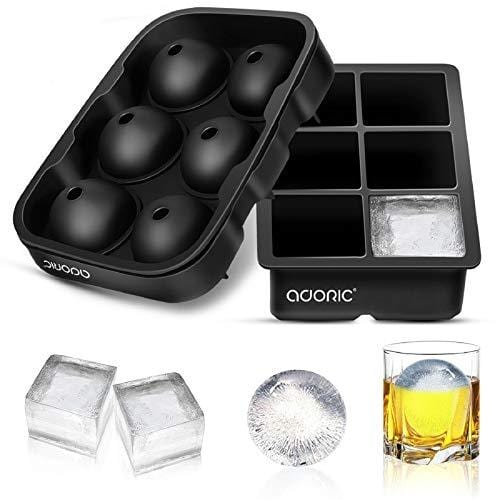 Adoric Sphere Ice Cube Molds Set of 2 - Silicone Ice Ball Maker with Lid for Whiskey & Cocktails