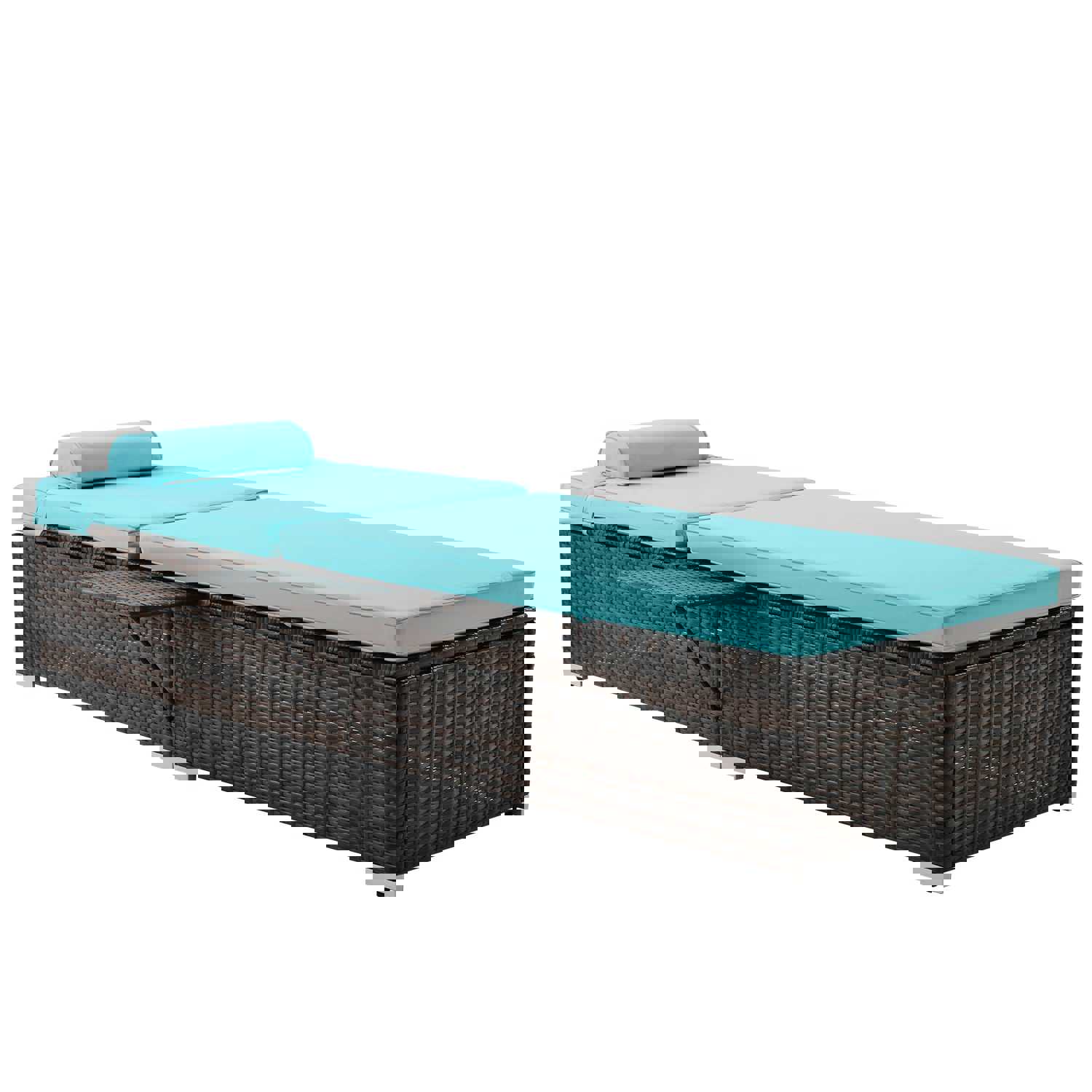 Outdoor PE Wicker Chaise Lounge - 2 Piece Patio Lounge Chair Set with Side Table